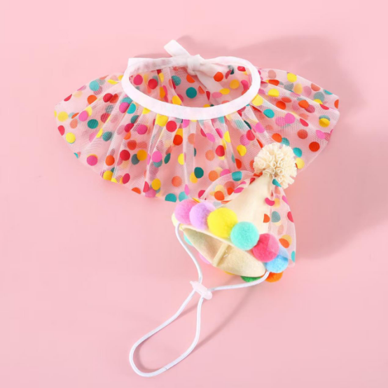 Pet Birthday Set Polka Dot Collar